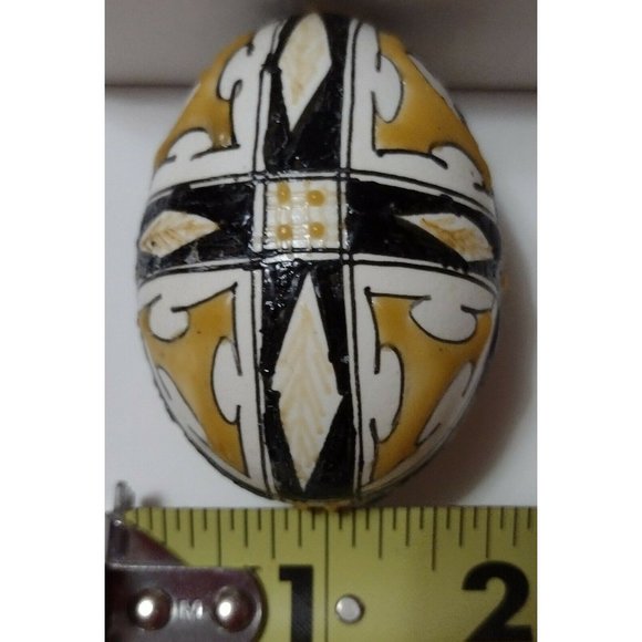 Vintage Romanian Pysanky Hand Painted Real Easter Egg Gold Black Heraldic Design - Picture 2 of 5